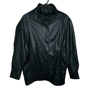 Vintage 90s Pelle Green Leather Coat Medium